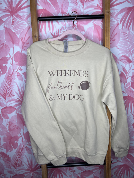 Weekends, football, & my dog Crewneck Sweatshirt