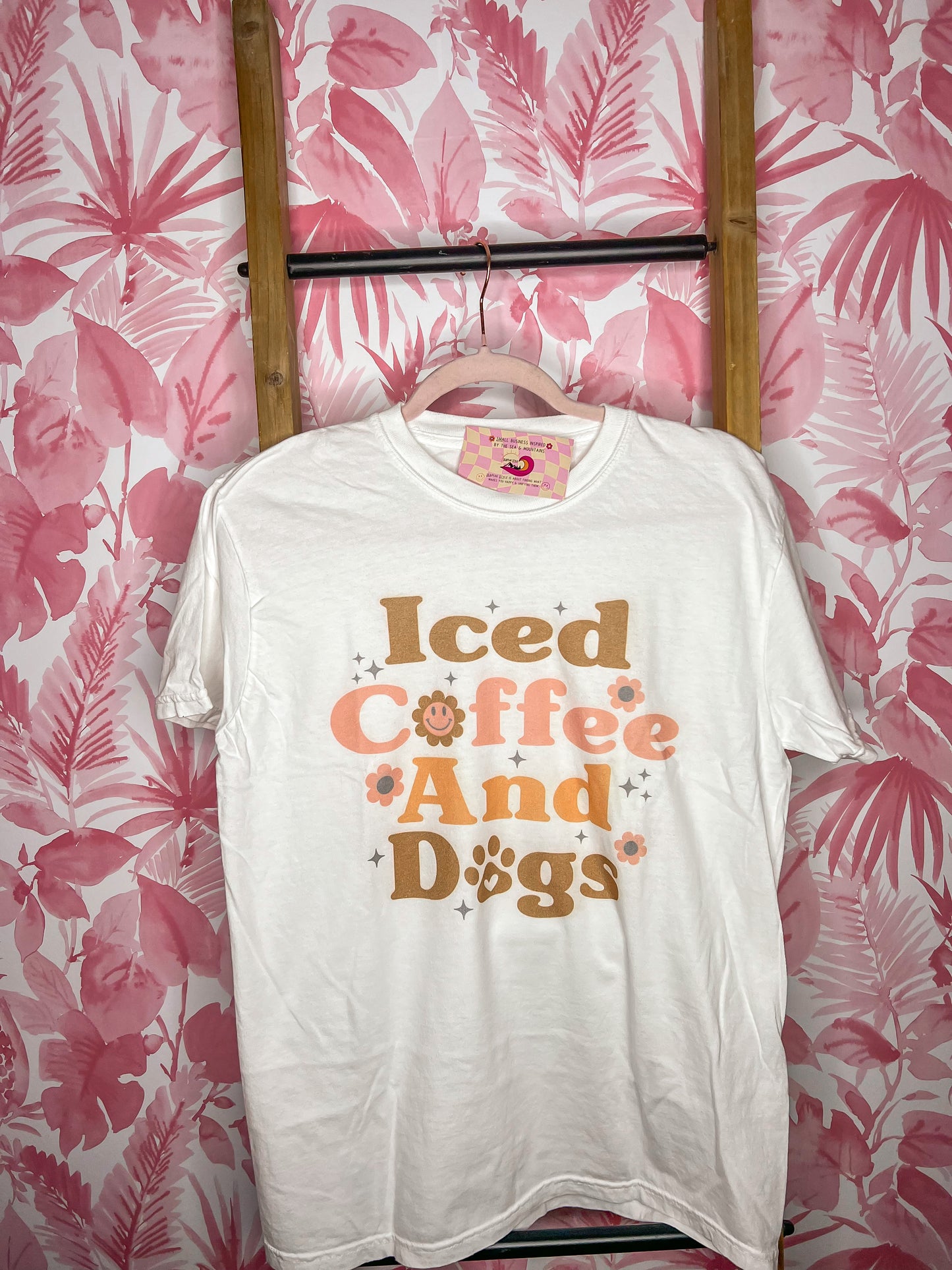 Iced Coffee & Dogs Flower Comfort Colors Tee