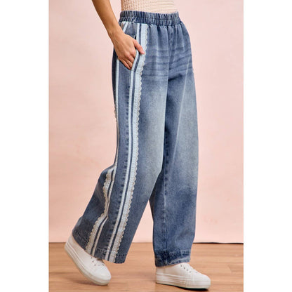 Washed Lace Denim Pants