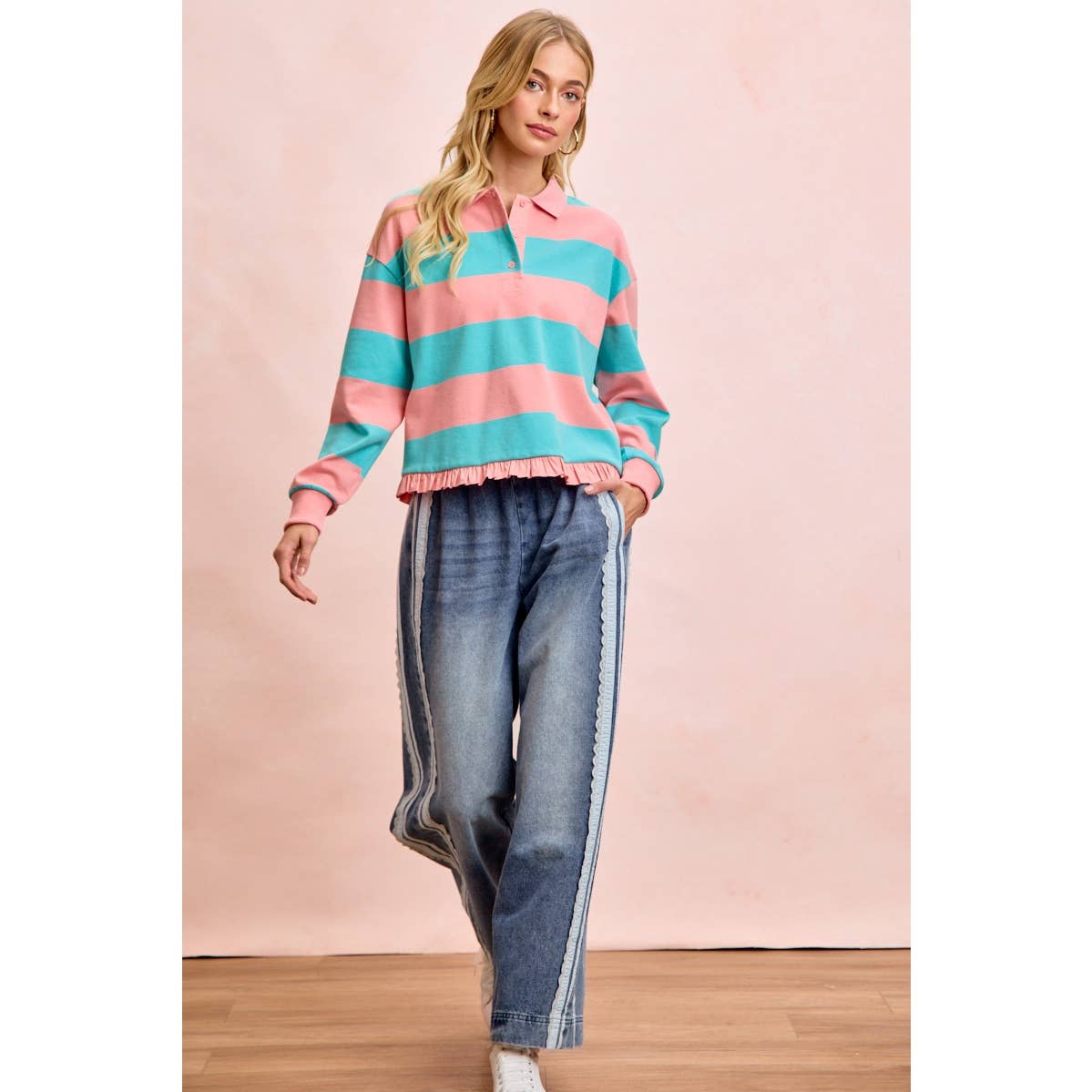 Washed Lace Denim Pants