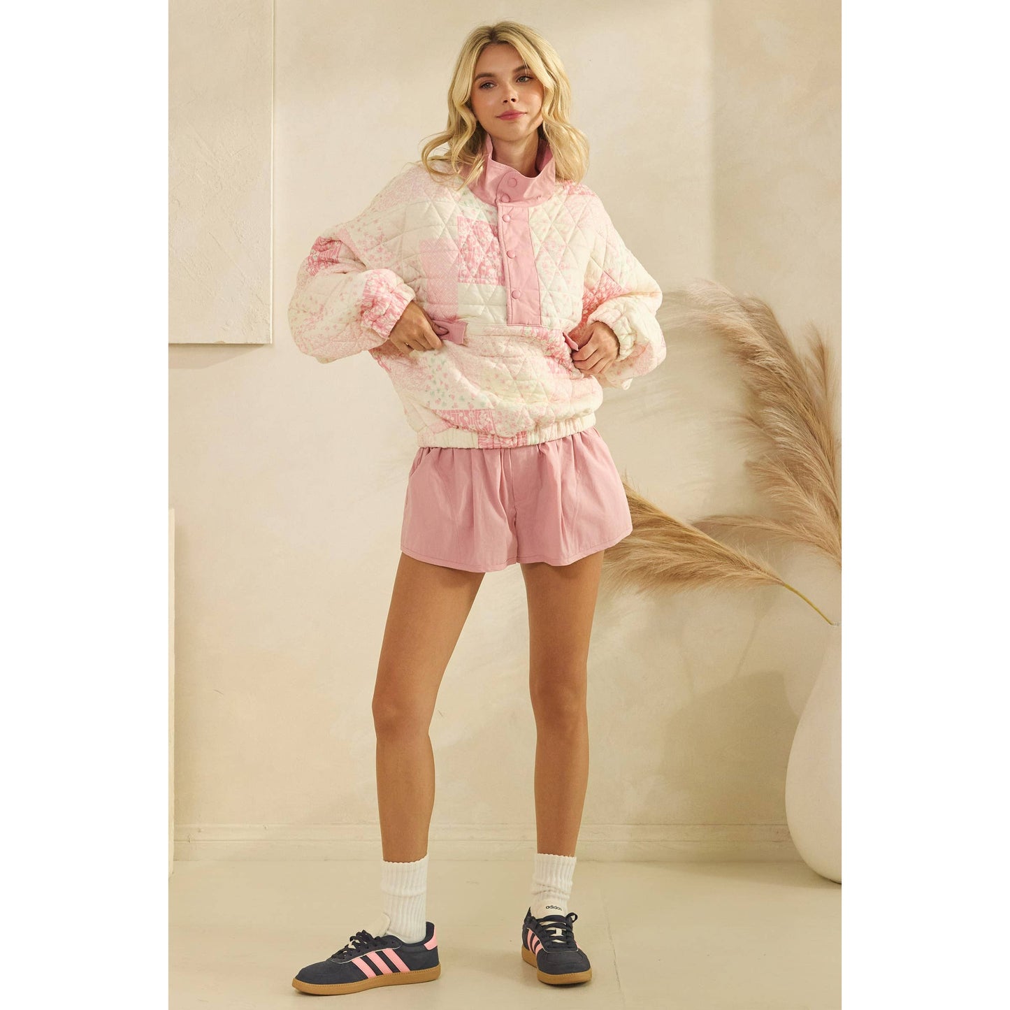 Pink Horizon Quilted Quarter Zip