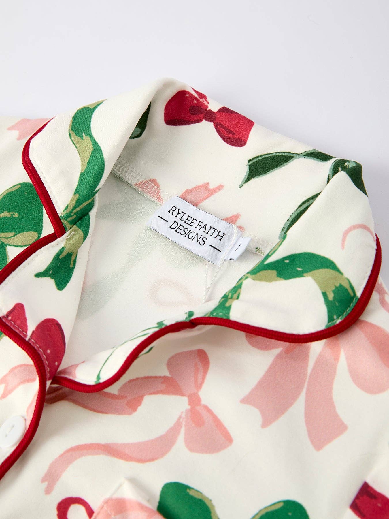 Holiday Bow Print Christmas Pajama Set with Faux Fur Trim