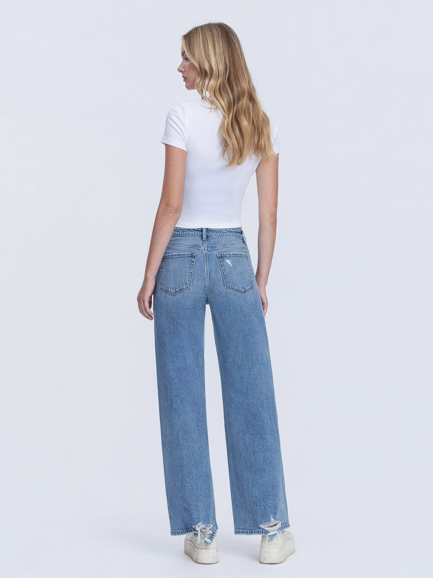 High Rise Distressed Wide Leg Jeans