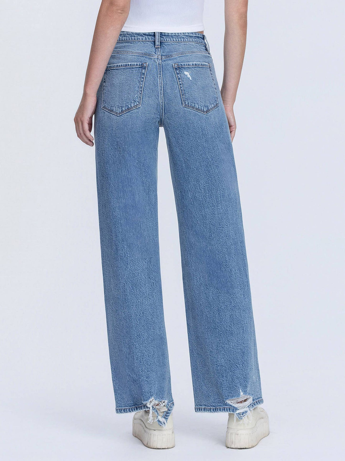 High Rise Distressed Wide Leg Jeans