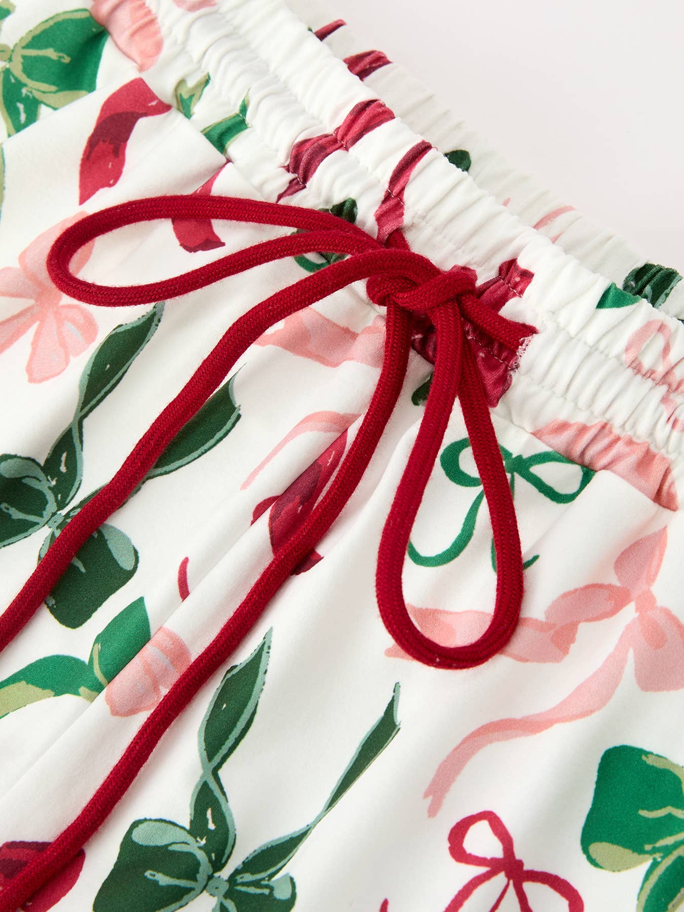 Holiday Bow Print Christmas Pajama Set with Faux Fur Trim