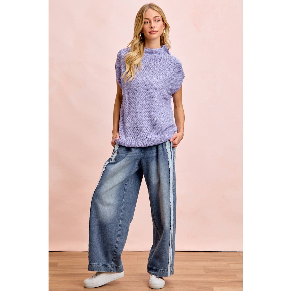 Washed Lace Denim Pants