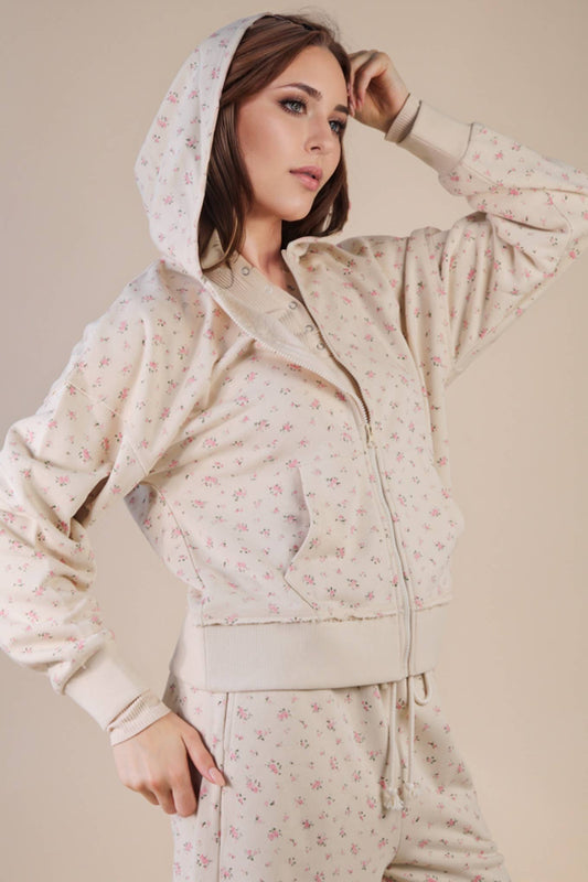 Oversized Floral Zip Up Hoodie