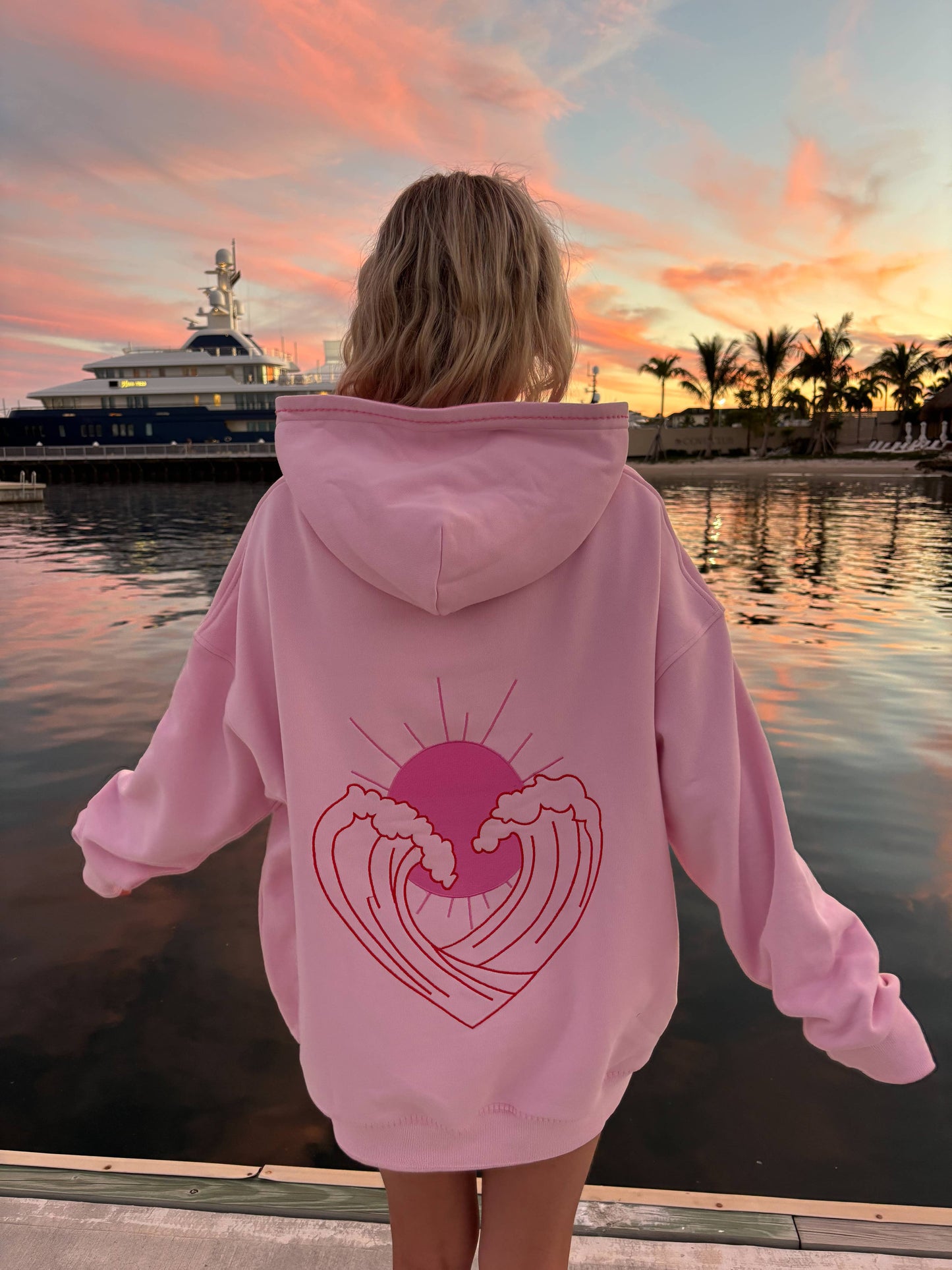 Ocean Heart Embroidered Oversized Hoodie
