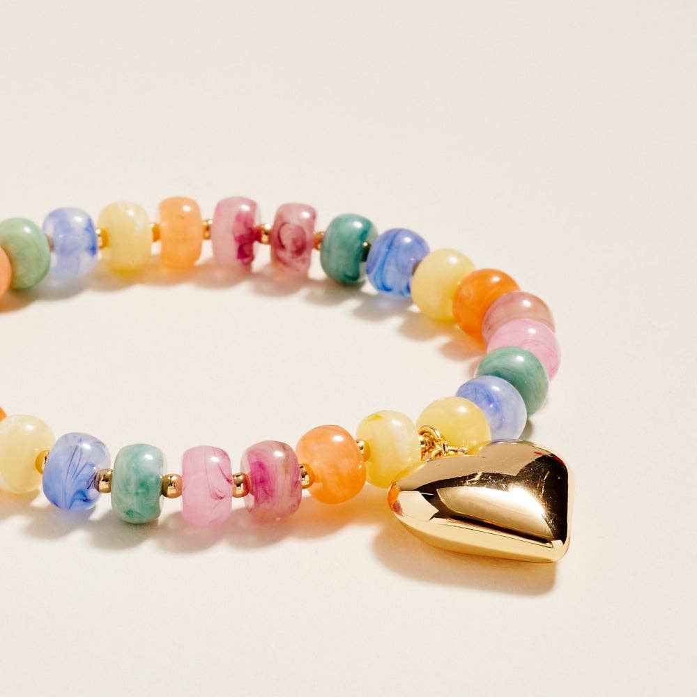 Beaded Puffy Heart Charm Bracelet