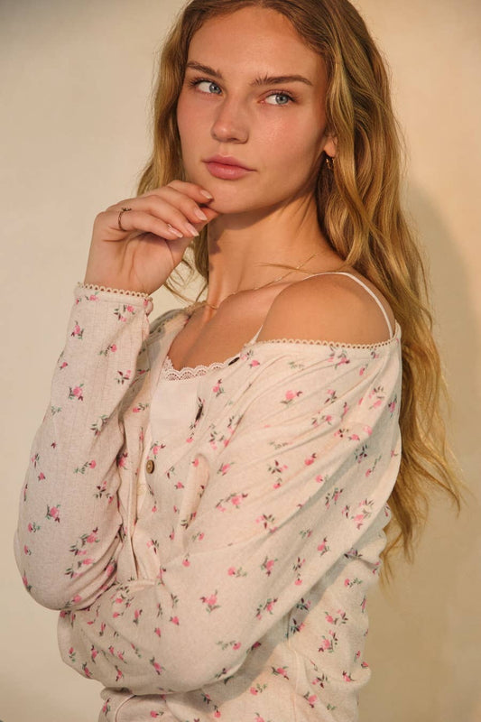 Floral Button-front Cardigan
