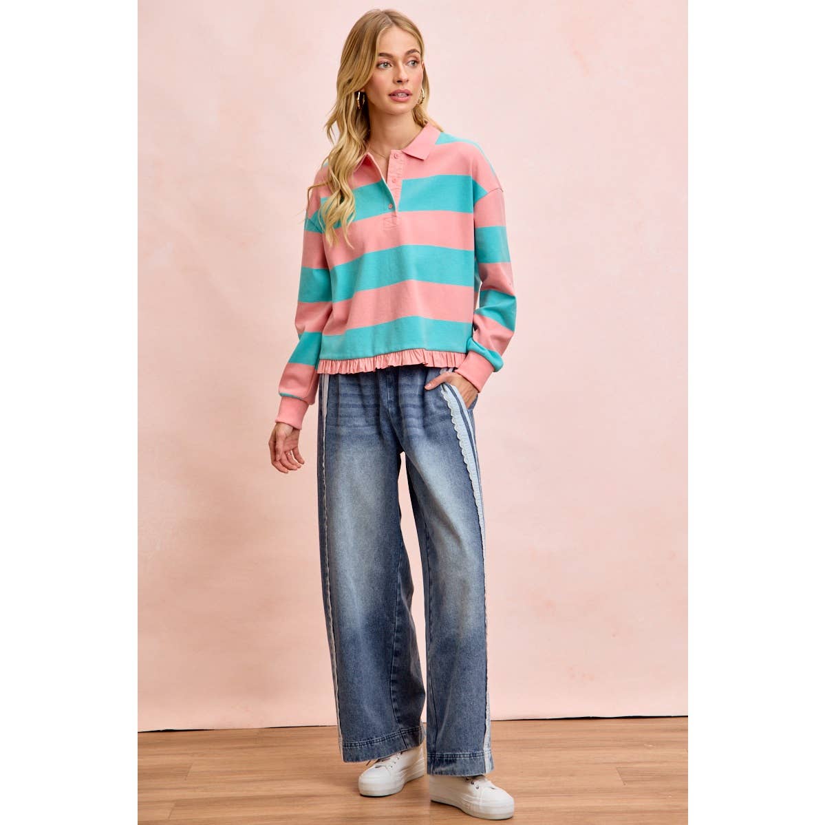 Washed Lace Denim Pants