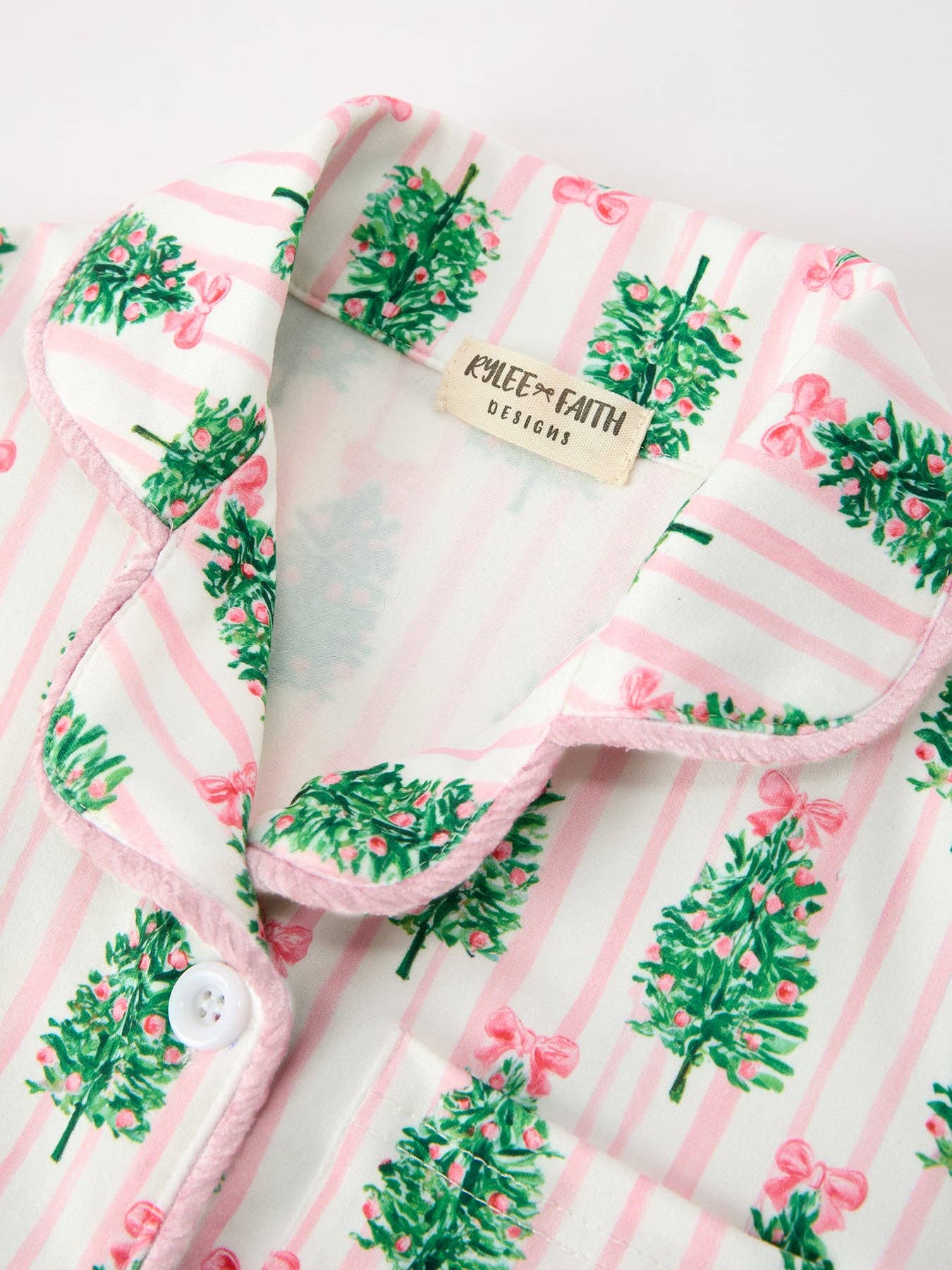 Christmas Tree Print Pajama Set with Faux Fur Trim
