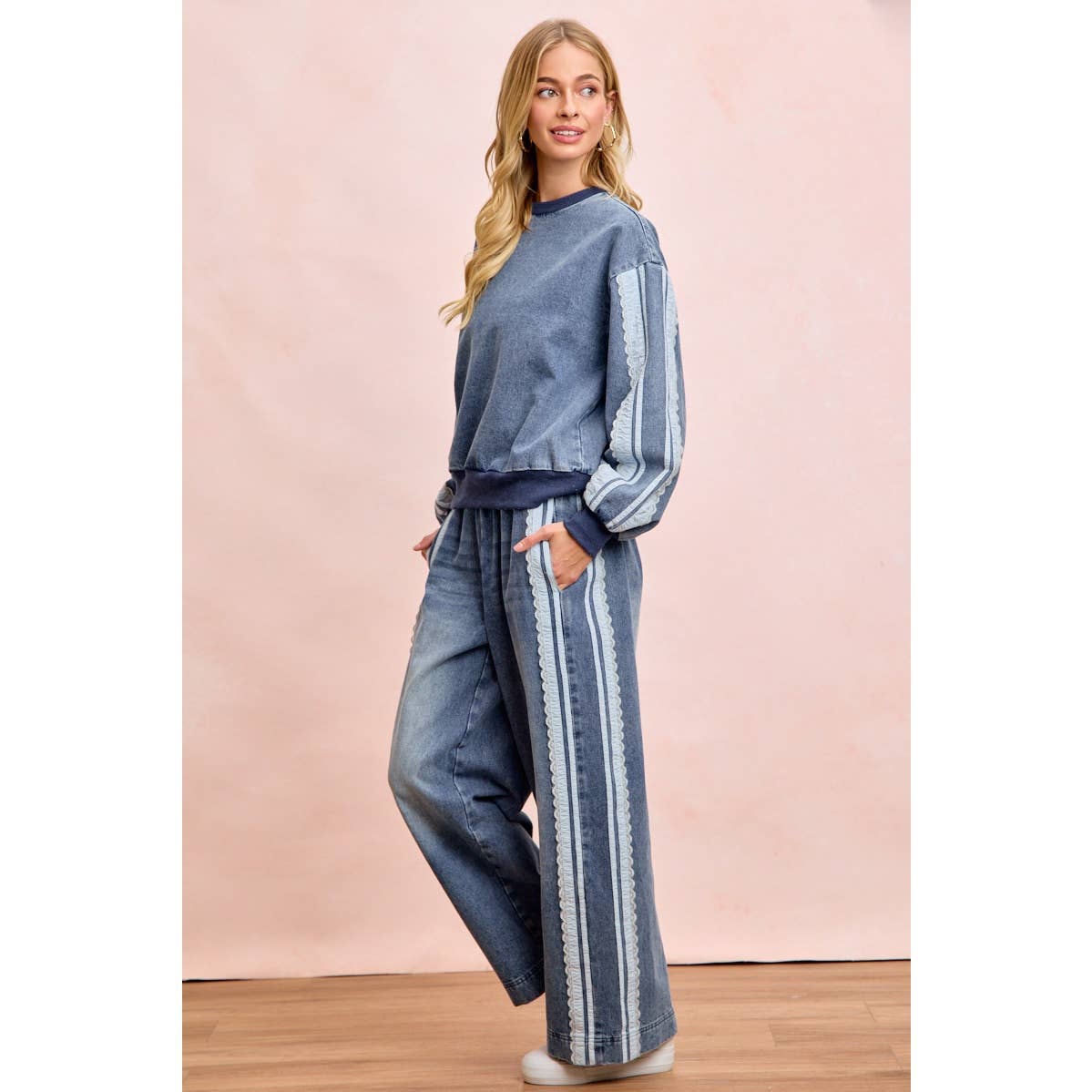 Washed Lace Denim Pants